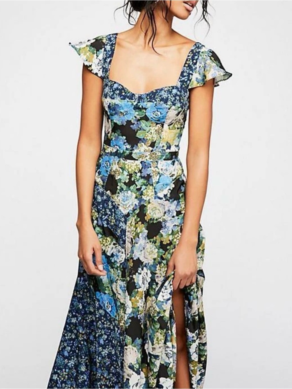 Free People La Fleur Maxi Dress in Blue patchwork